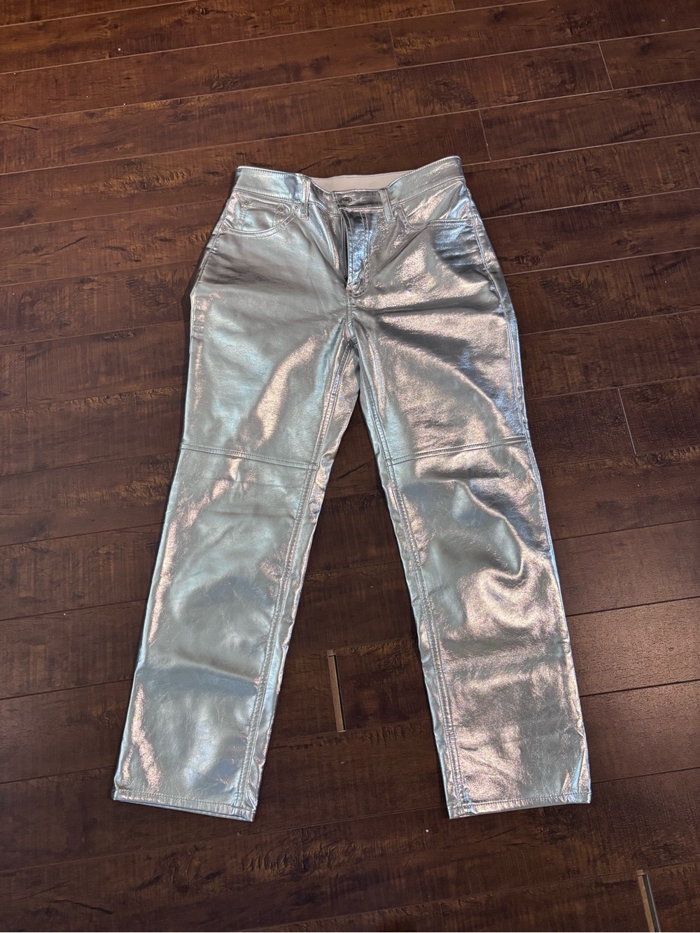 GAP Metallic Silver Straight-Leg pleather pants
